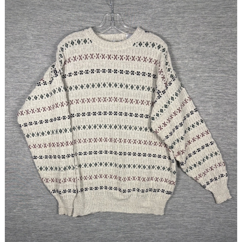 VTG 80s Cape Isle Knitters Basketweave Fair Isle Sweater Mens L Cotton Turkey